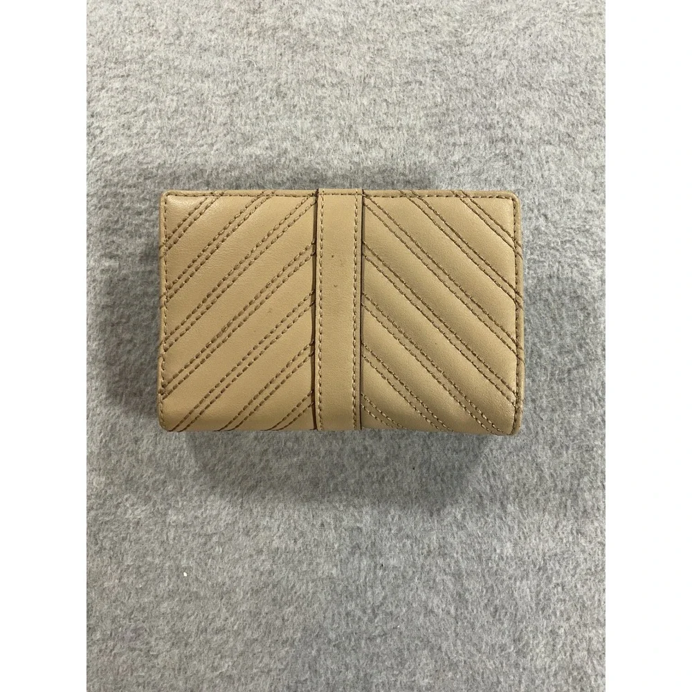 Lauren Ralph Lauren Quilted Leather Bifold Wallet Beige Gold Tone LRL Logo